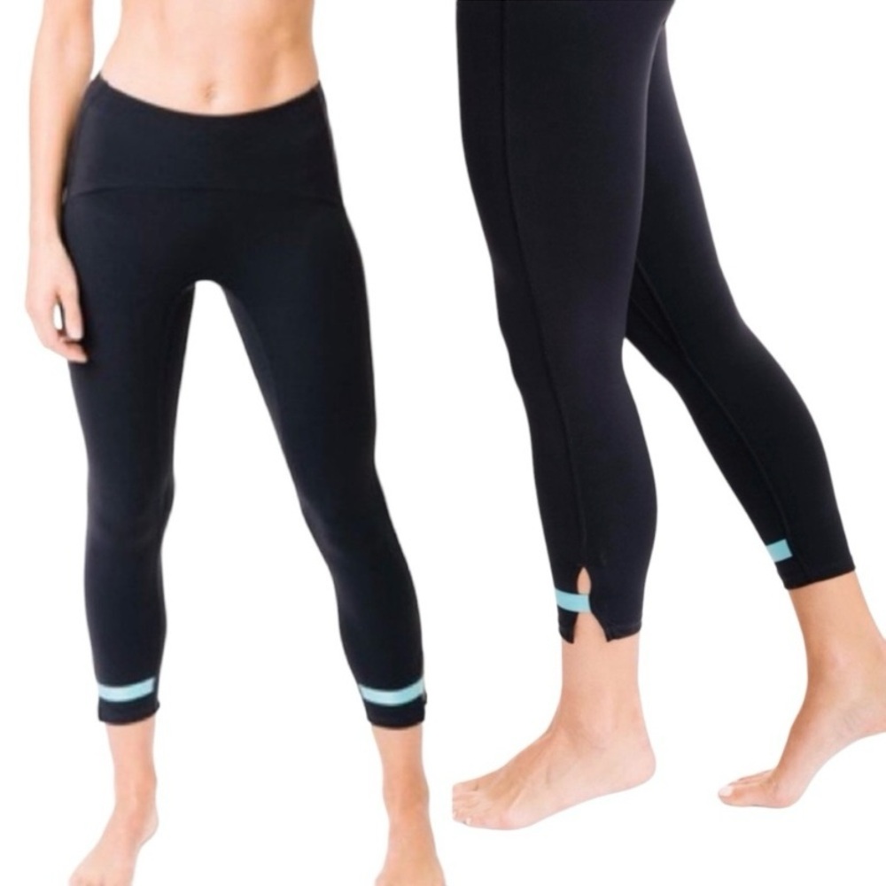 ZYIA Navy Strap Deluxe Hi-Rise 7/8 24” Leggings 16-18 Turquoise Ankle Strap Yoga